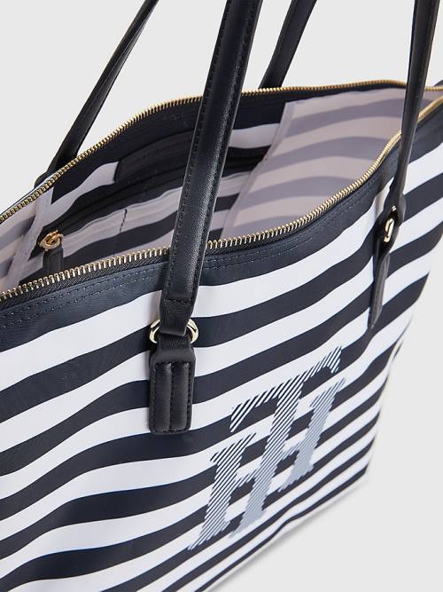 Tommy Hilfiger Nylon Stripe Tote Tassen Dames Blauw | TH140GCJ