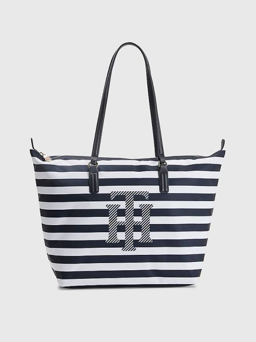 Tommy Hilfiger Nylon Stripe Tote Tassen Dames Blauw | TH140GCJ