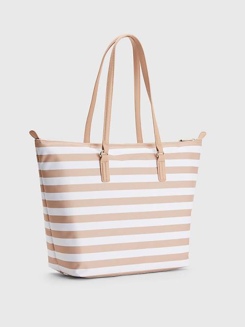 Tommy Hilfiger Nylon Stripe Tote Tassen Dames Beige | TH483YXD