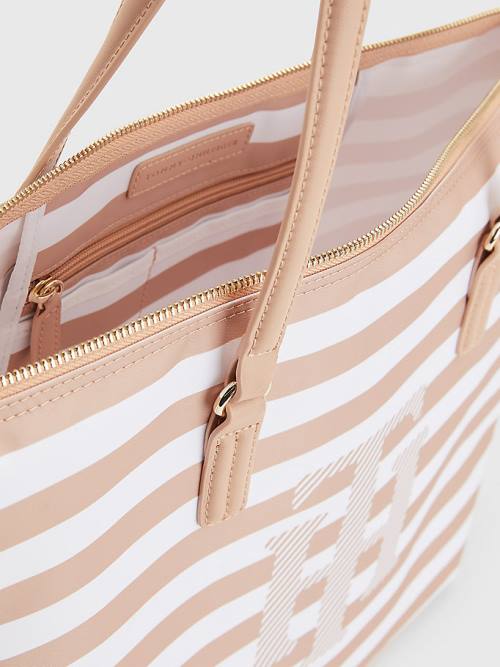 Tommy Hilfiger Nylon Stripe Tote Tassen Dames Beige | TH483YXD