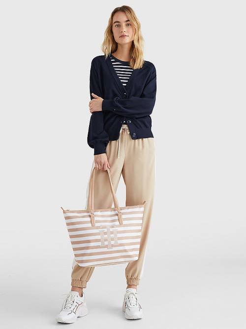 Tommy Hilfiger Nylon Stripe Tote Tassen Dames Beige | TH483YXD