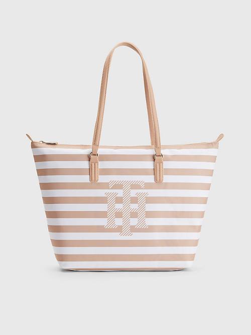 Tommy Hilfiger Nylon Stripe Tote Tassen Dames Beige | TH483YXD