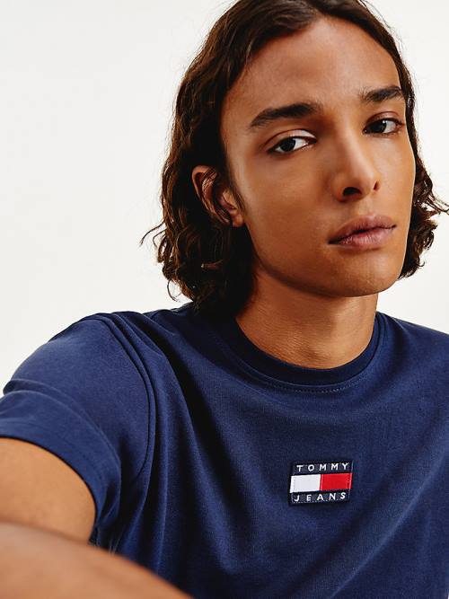 Tommy Hilfiger Organic Katoenen Badge T-shirts Heren Blauw | TH418XZT