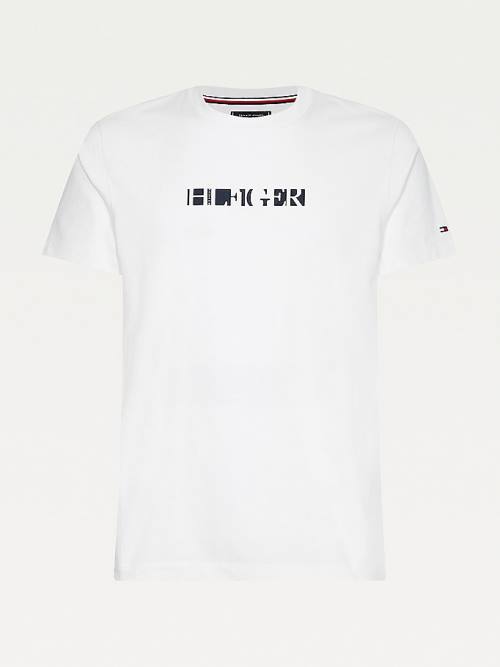 Tommy Hilfiger Organic Katoenen Block Logo T-shirts Heren Wit | TH654PSC