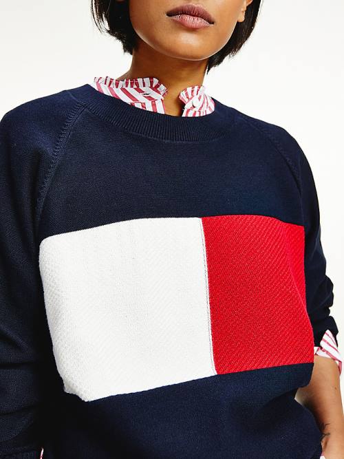 Tommy Hilfiger Organic Katoenen Colour-Blocked Flag Jumper Truien Dames Blauw | TH870KXQ