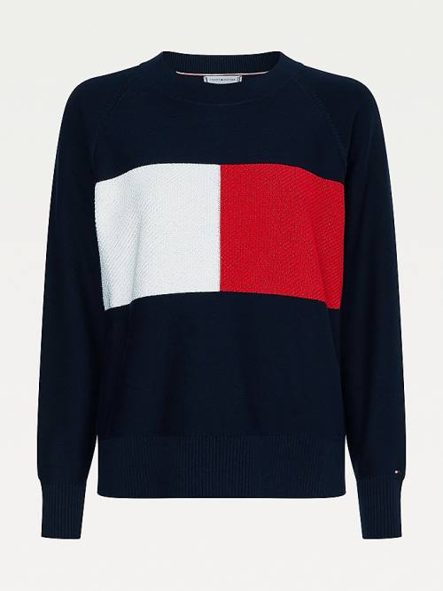 Tommy Hilfiger Organic Katoenen Colour-Blocked Flag Jumper Truien Dames Blauw | TH870KXQ