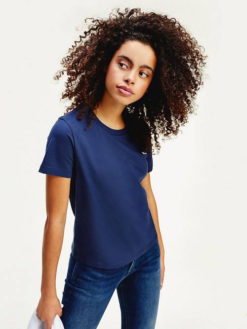 Tommy Hilfiger Organic Katoenen Crew Neck T-shirts Dames Blauw | TH374POF