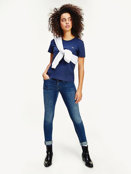 Tommy Hilfiger Organic Katoenen Crew Neck T-shirts Dames Blauw | TH374POF