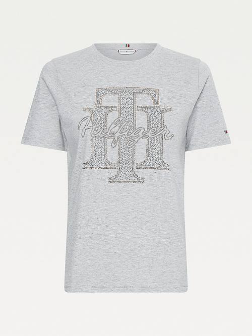 Tommy Hilfiger Organic Katoenen Crystal Monogram T-shirts Dames Grijs | TH360JLR