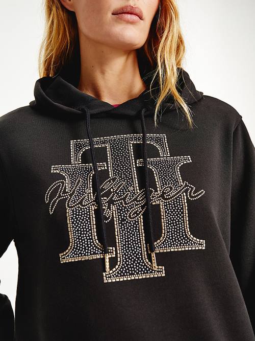 Tommy Hilfiger Organic Katoenen Crystal Monogram Hoodie Dames Zwart | TH607KRJ