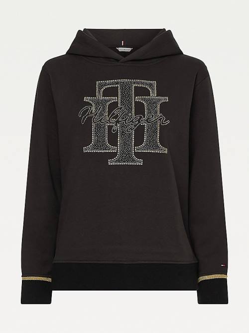 Tommy Hilfiger Organic Katoenen Crystal Monogram Hoodie Dames Zwart | TH607KRJ