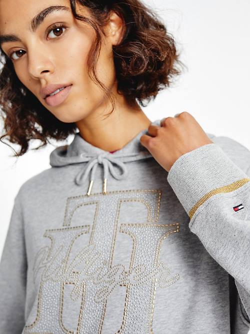 Tommy Hilfiger Organic Katoenen Crystal Monogram Hoodie Dames Grijs | TH952SMG