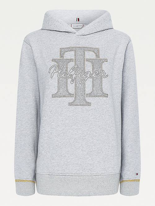 Tommy Hilfiger Organic Katoenen Crystal Monogram Hoodie Dames Grijs | TH952SMG