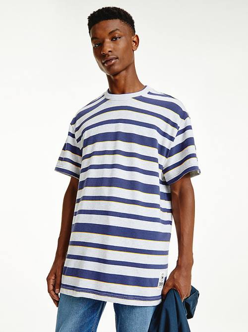 Tommy Hilfiger Organic Katoenen Double Collar Stripe T-shirts Heren Grijs | TH720YVZ