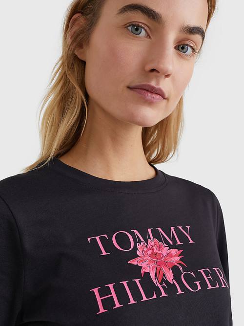 Tommy Hilfiger Organic Katoenen Floral Print T-shirts Dames Zwart | TH892NHF