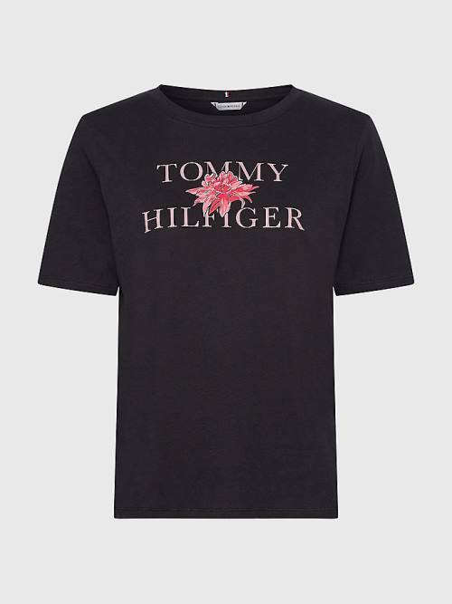 Tommy Hilfiger Organic Katoenen Floral Print T-shirts Dames Zwart | TH892NHF