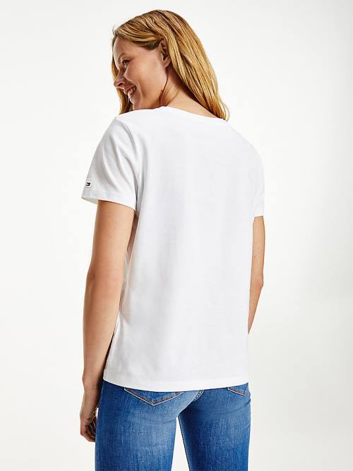 Tommy Hilfiger Organic Katoenen Logo T-shirts Dames Wit | TH584UCQ