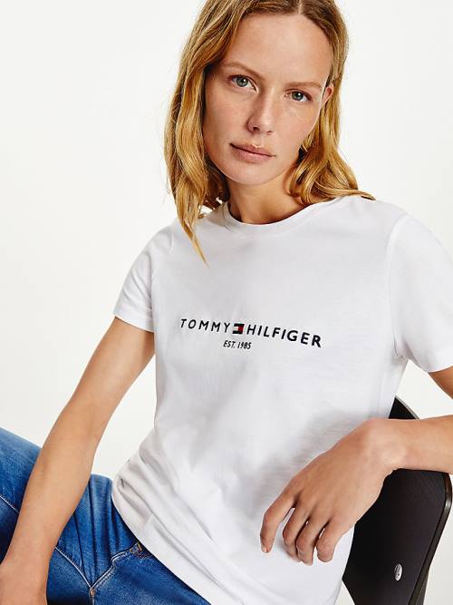 Tommy Hilfiger Organic Katoenen Logo T-shirts Dames Wit | TH584UCQ