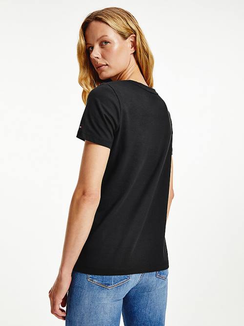 Tommy Hilfiger Organic Katoenen Logo T-shirts Dames Zwart | TH671NJG