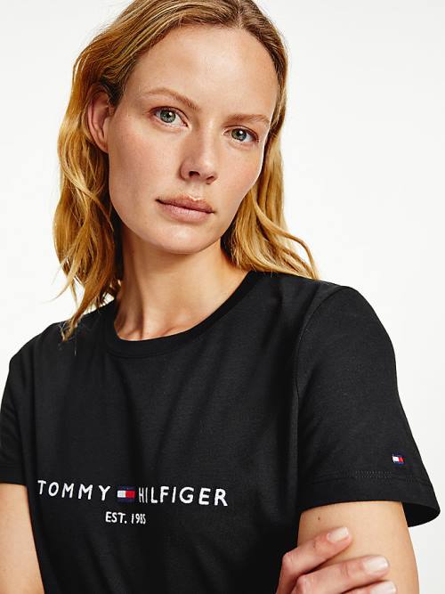 Tommy Hilfiger Organic Katoenen Logo T-shirts Dames Zwart | TH671NJG