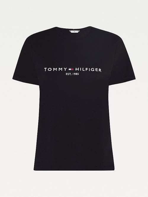 Tommy Hilfiger Organic Katoenen Logo T-shirts Dames Zwart | TH671NJG