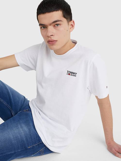 Tommy Hilfiger Organic Katoenen Logo T-shirts Heren Wit | TH687MHP