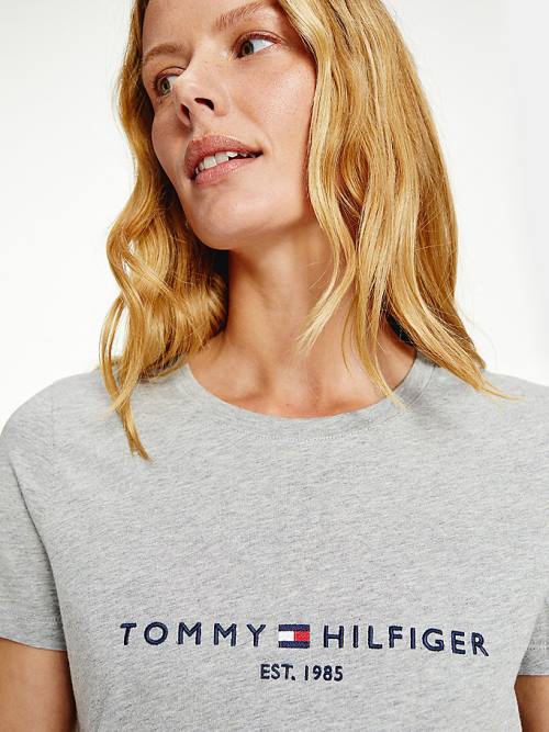 Tommy Hilfiger Organic Katoenen Logo T-shirts Dames Grijs | TH820NRA