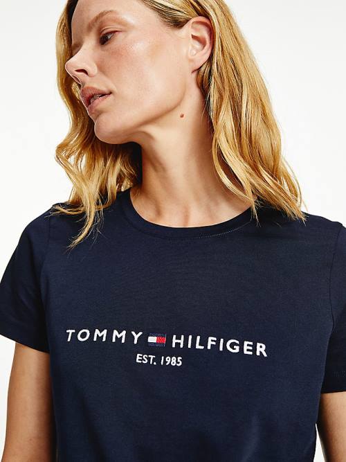 Tommy Hilfiger Organic Katoenen Logo T-shirts Dames Blauw | TH904ILS