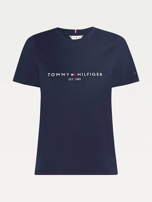 Tommy Hilfiger Organic Katoenen Logo T-shirts Dames Blauw | TH904ILS