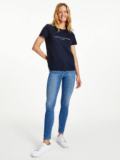 Tommy Hilfiger Organic Katoenen Logo T-shirts Dames Blauw | TH904ILS