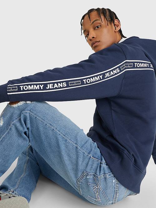 Tommy Hilfiger Organic Katoenen Logo Tape Hoodie Heren Blauw | TH058VXG