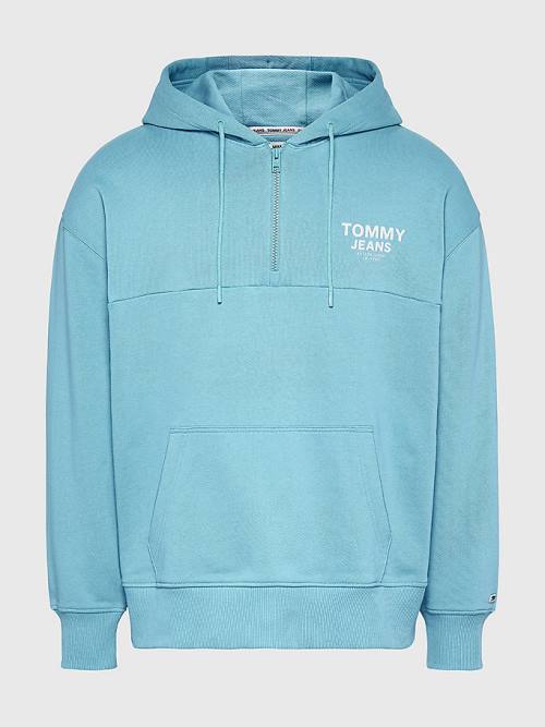 Tommy Hilfiger Organic Katoenen Logo Tape Hoodie Heren Blauw | TH679LCK