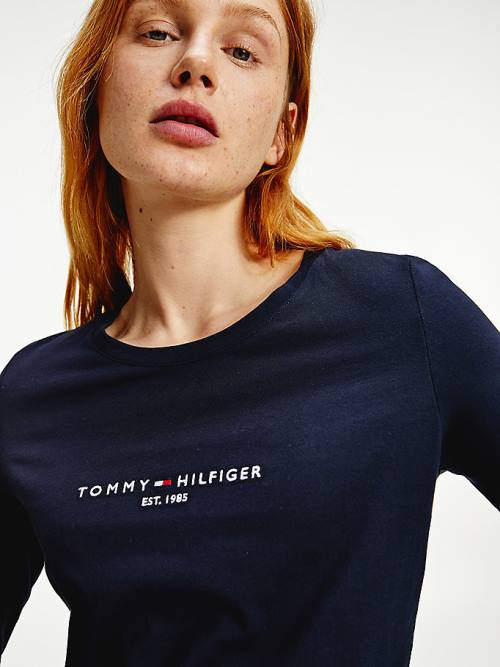 Tommy Hilfiger Organic Katoenen Long Sleeve T-shirts Dames Blauw | TH034BTH