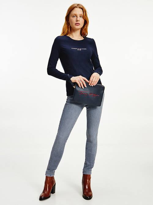 Tommy Hilfiger Organic Katoenen Long Sleeve T-shirts Dames Blauw | TH034BTH