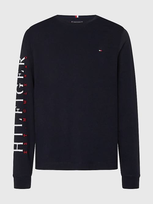 Tommy Hilfiger Organic Katoenen Long Sleeve T-shirts Heren Blauw | TH068JXP