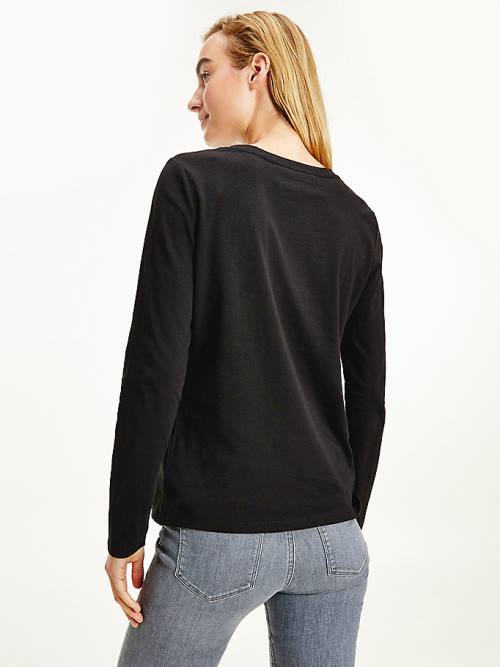 Tommy Hilfiger Organic Katoenen Long Sleeve T-shirts Dames Zwart | TH814MFR