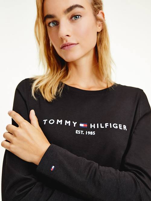 Tommy Hilfiger Organic Katoenen Long Sleeve T-shirts Dames Zwart | TH814MFR