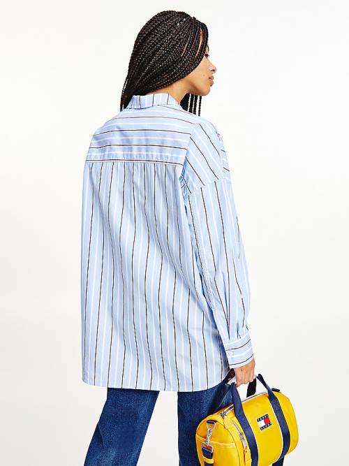 Tommy Hilfiger Organic Katoenen Oversized Stripe Overhemd Dames Blauw | TH157VPX