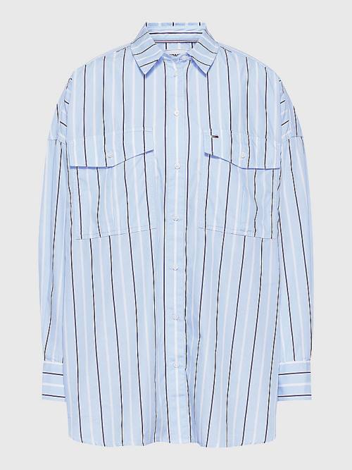 Tommy Hilfiger Organic Katoenen Oversized Stripe Overhemd Dames Blauw | TH157VPX