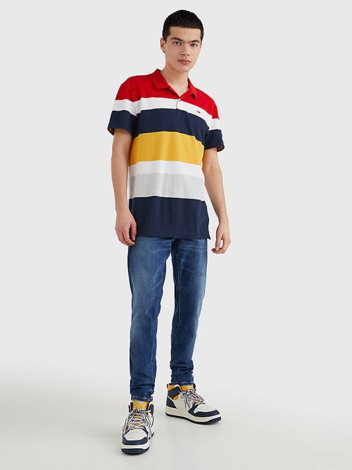 Tommy Hilfiger Organic Katoenen Pique Multi Stripe Poloshirt Heren Rood | TH049MDH