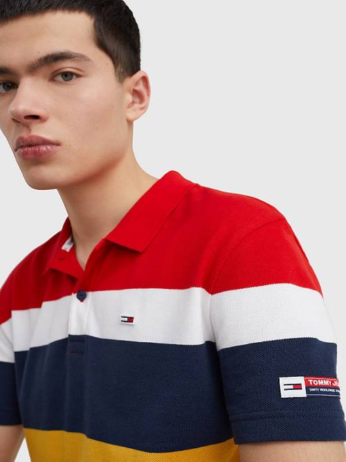 Tommy Hilfiger Organic Katoenen Pique Multi Stripe Poloshirt Heren Rood | TH049MDH