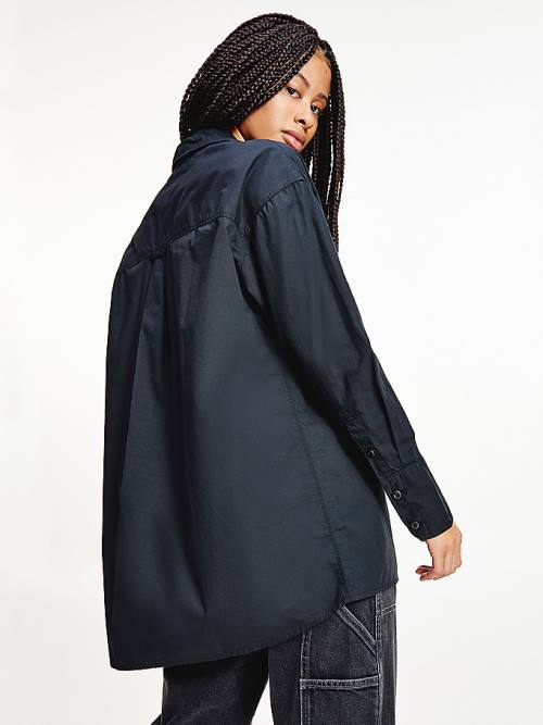 Tommy Hilfiger Organic Katoenen Poplin Oversized Overhemd Dames Zwart | TH619LWP