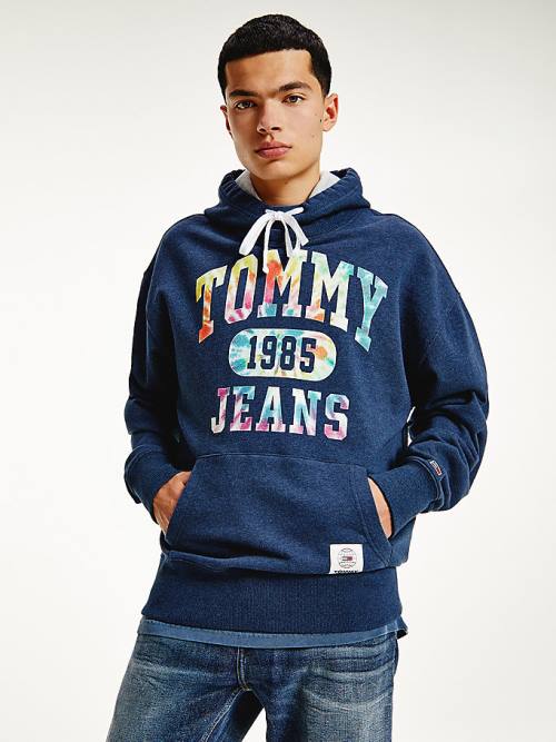 Tommy Hilfiger Organic Katoenen Relaxed Tie-Dye Logo Hoodie Heren Blauw | TH351FAK