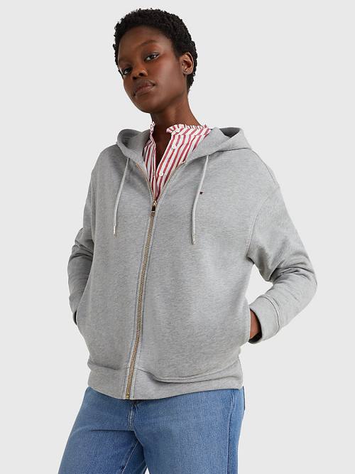 Tommy Hilfiger Organic Katoenen Relaxed Fit Zip-Thru Hoodie Dames Grijs | TH389MSL