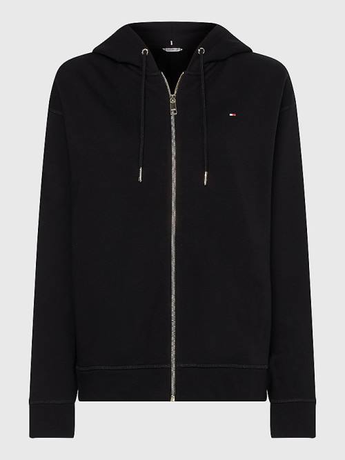 Tommy Hilfiger Organic Katoenen Relaxed Fit Zip-Thru Hoodie Dames Zwart | TH803MNT