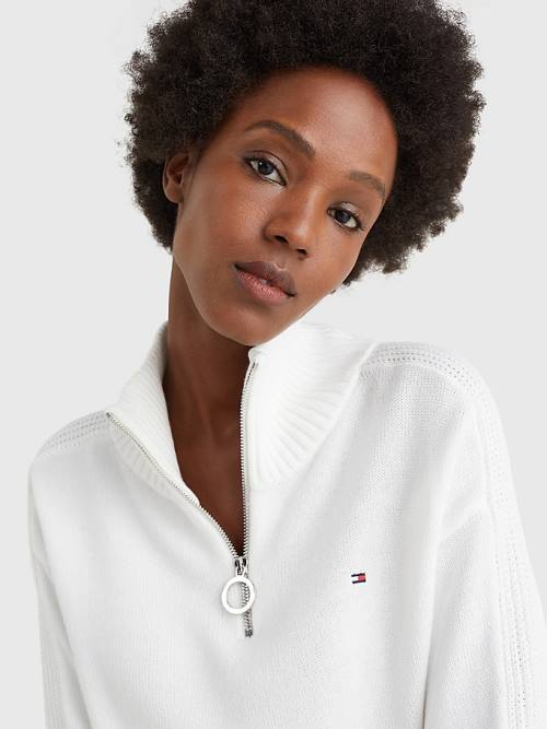 Tommy Hilfiger Organic Katoenen Relaxed Fit Half-Zip Jurken Dames Wit | TH902AXP