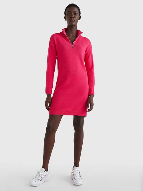 Tommy Hilfiger Organic Katoenen Relaxed Fit Half-Zip Jurken Dames Roze | TH906XJA