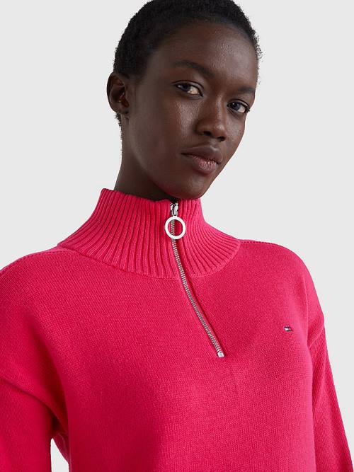 Tommy Hilfiger Organic Katoenen Relaxed Fit Half-Zip Jurken Dames Roze | TH906XJA