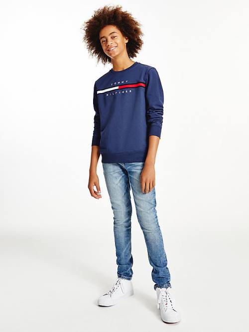 Tommy Hilfiger Organic Katoenen Rib Knit Panel Sweatshirts Jongens Blauw | TH823DMC