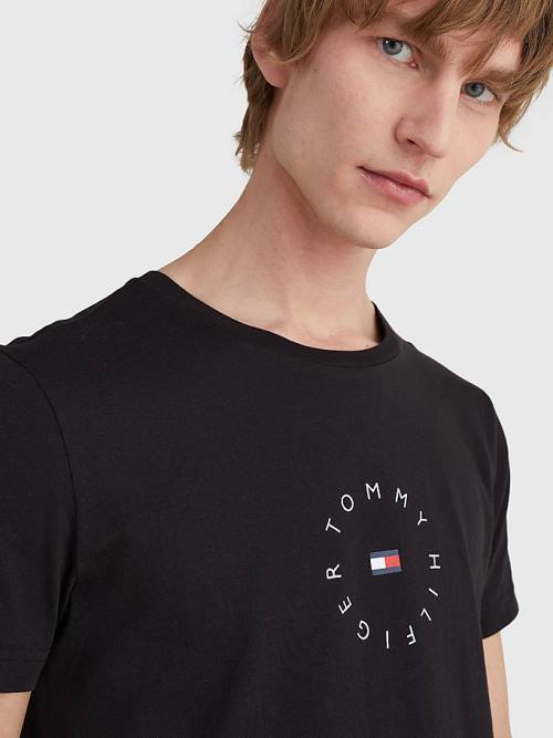 Tommy Hilfiger Organic Katoenen Round Logo T-shirts Heren Zwart | TH143YEC